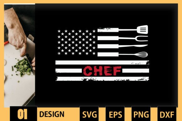 Chef Knife Patriotic US Flag Graphics
