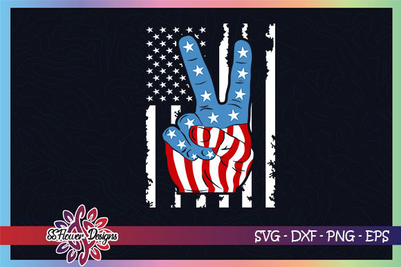 Peace Hand American Flag 4th of July Graphics and Crafts