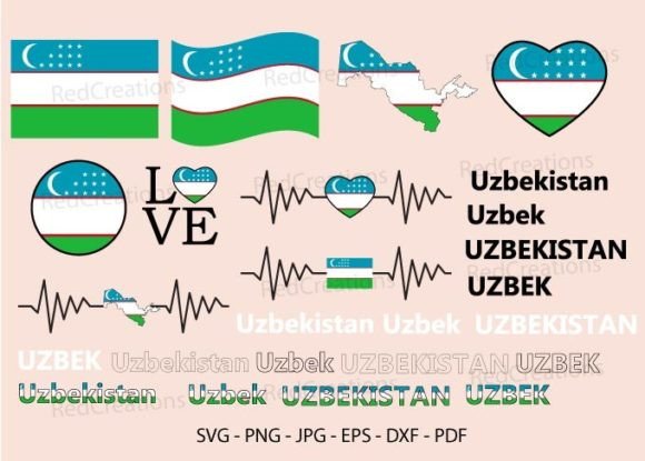 Uzbekistan Flag Bundle Svg, Love, Waving